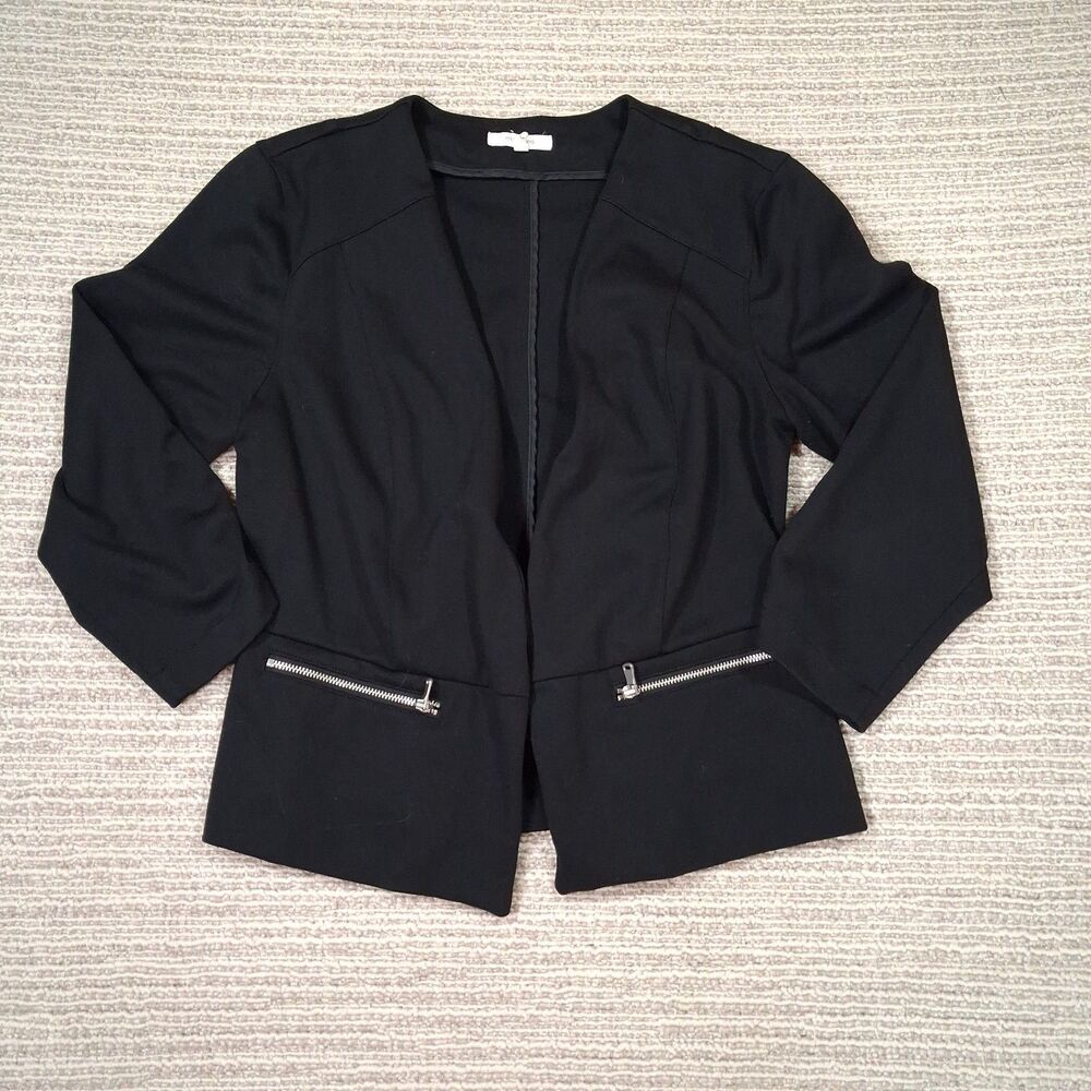 MAURICES BLACK OPEN FRONT BLAZER JACKET KNIT ZIPPER POCKETS WORK CAREER WOMENS